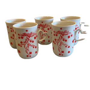Vintage Lefton China Set of 5 Hand Painted Red Hearts Mug Collection